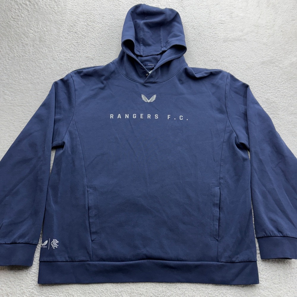 Castore Rangers FC Mens 2XL Navy Blue Snap Neck Pullover Hoodie Soccer Fan Wear‎